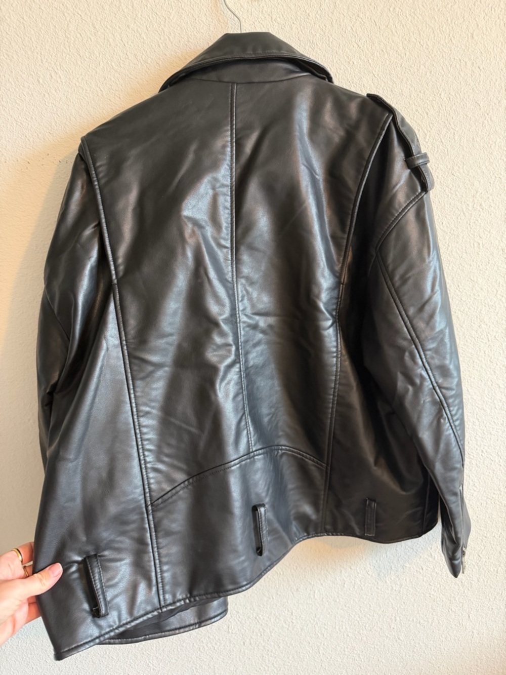 ZARA Black Faux Leather Biker Jacket with Silver Hardware - Picture 5 of 5